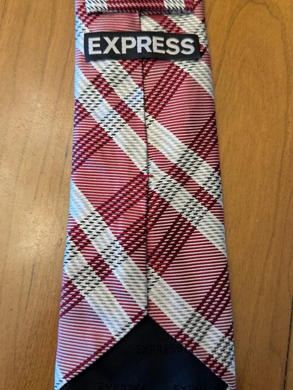 Express Men’s Burgundy and White Plaid 100% Silk Tie | Power Tie Business Casual